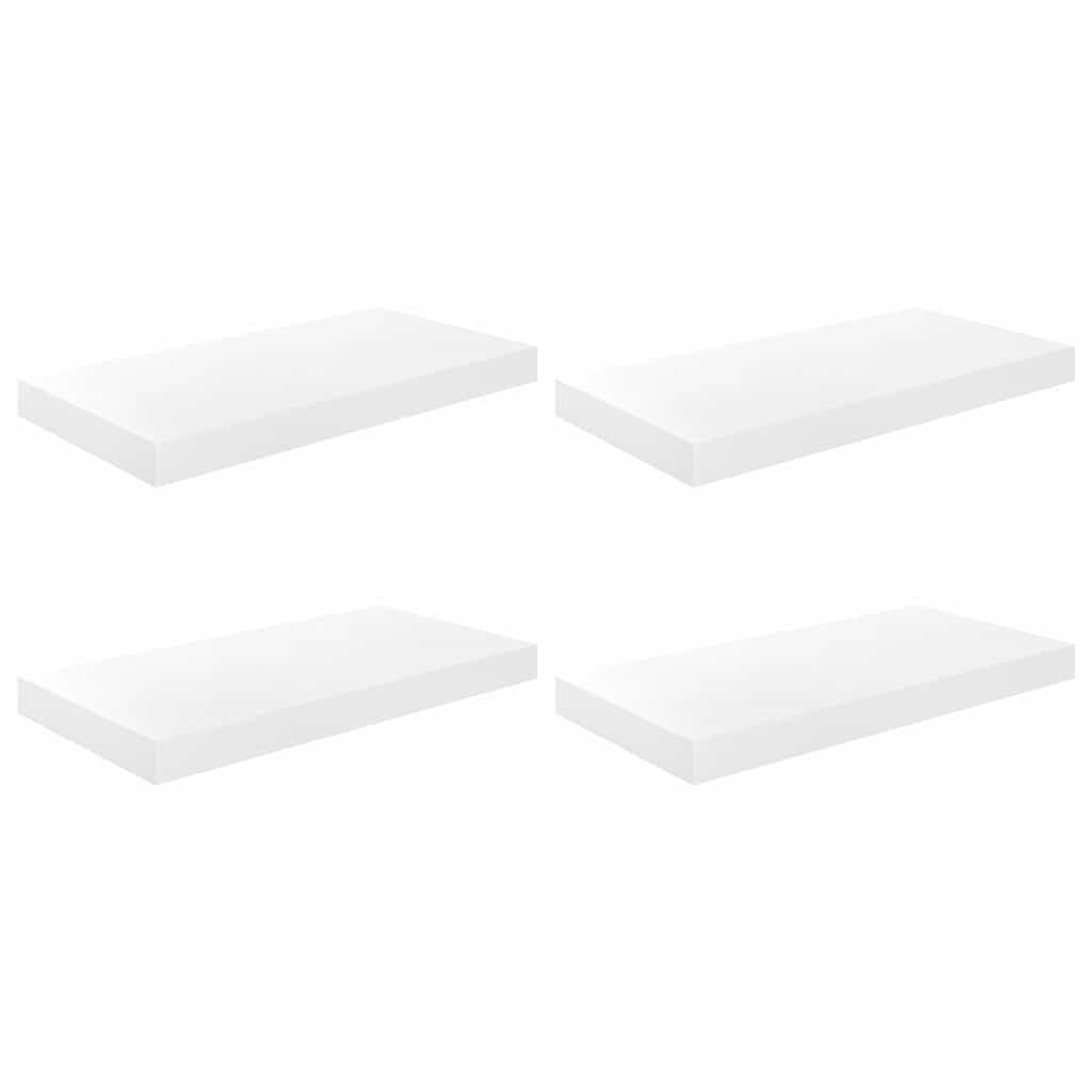 4 db magasfényű fehér MDF lebegő fali polc 50 x 23,5 x 3,8 cm