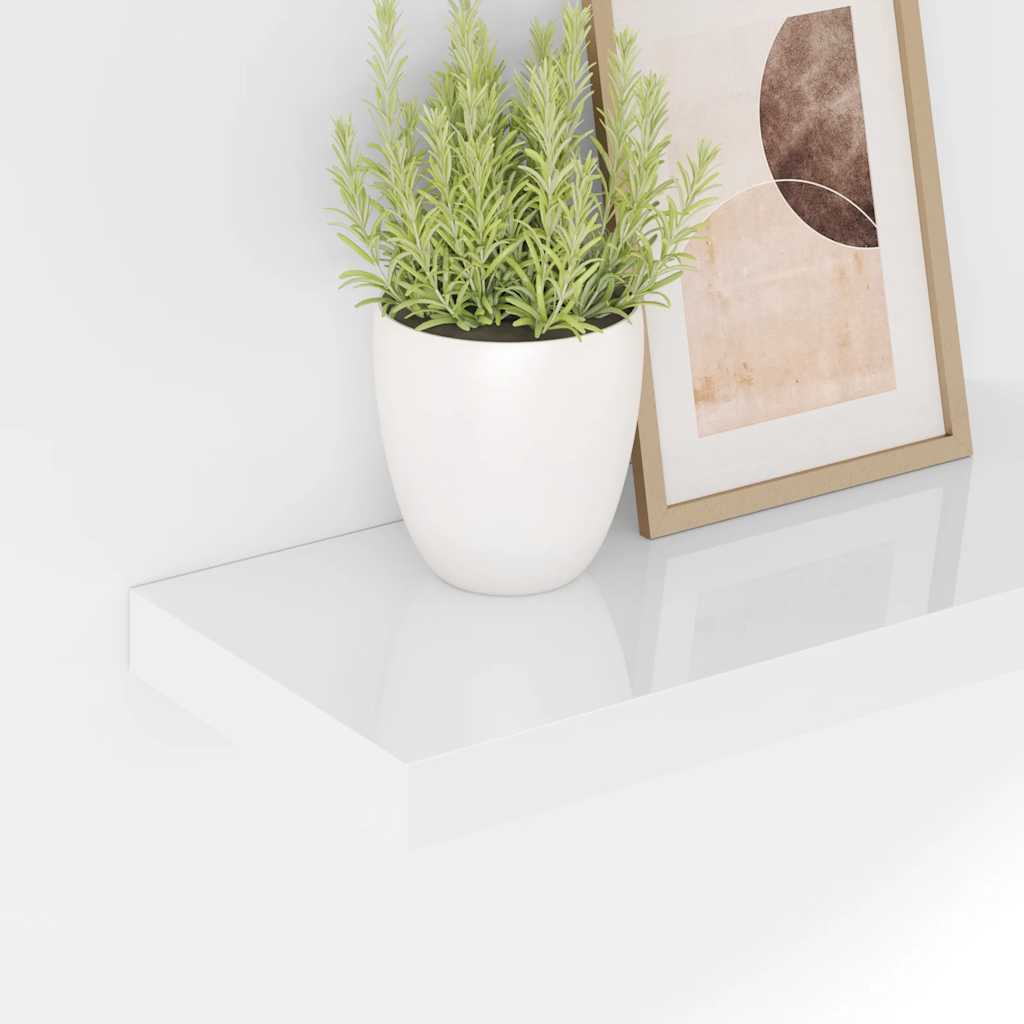 4 db magasfényű fehér MDF lebegő fali polc 50 x 23,5 x 3,8 cm