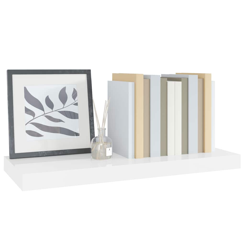 magasfényű fehér MDF lebegő fali polc 60 x 23,5 x 3,8 cm