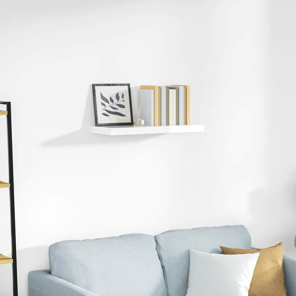 magasfényű fehér MDF lebegő fali polc 60 x 23,5 x 3,8 cm