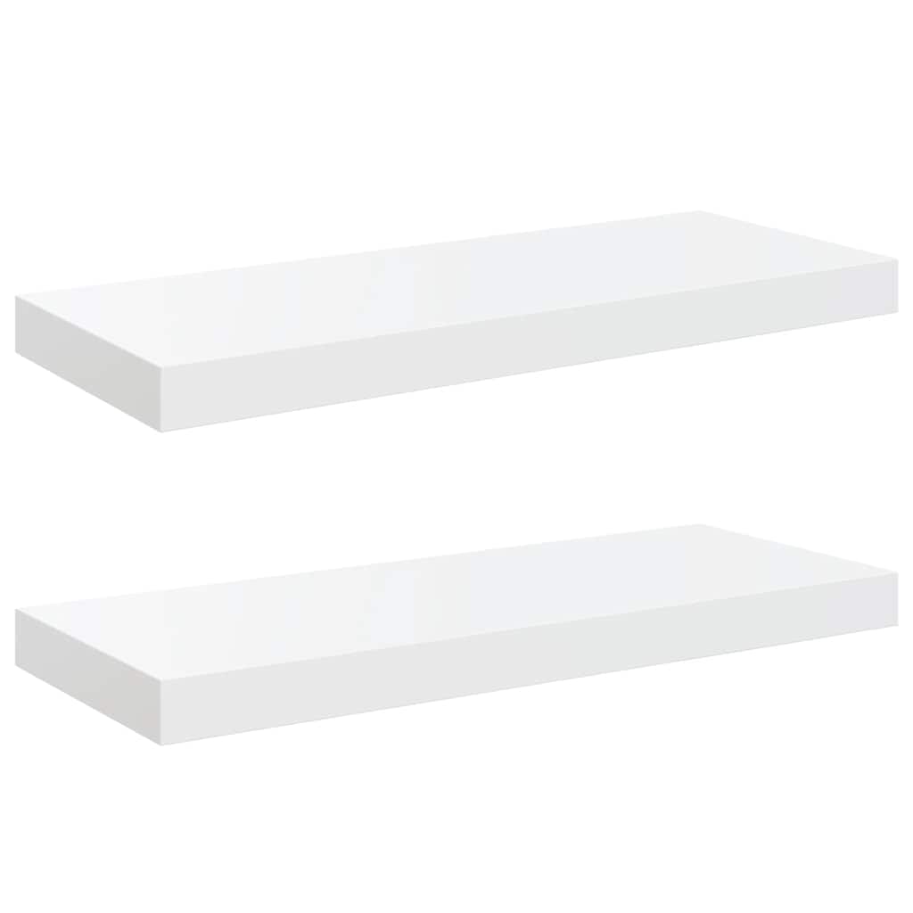 2 db magasfényű fehér MDF lebegő fali polc 60 x 23,5 x 3,8 cm