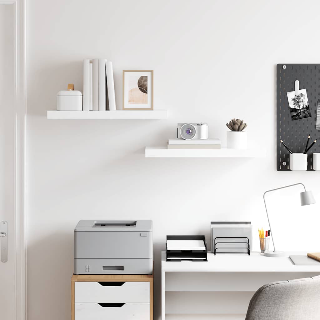 2 db magasfényű fehér MDF lebegő fali polc 60 x 23,5 x 3,8 cm