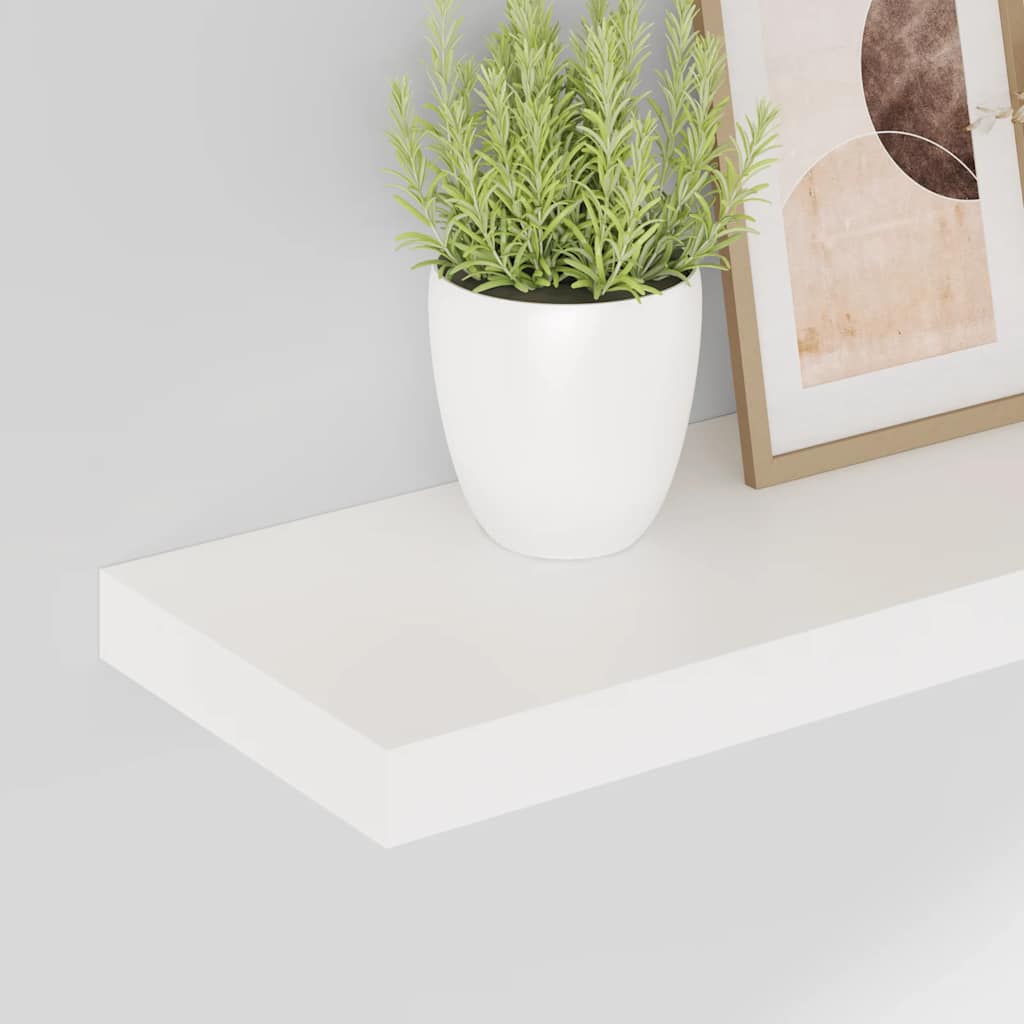 2 db magasfényű fehér MDF lebegő fali polc 60 x 23,5 x 3,8 cm