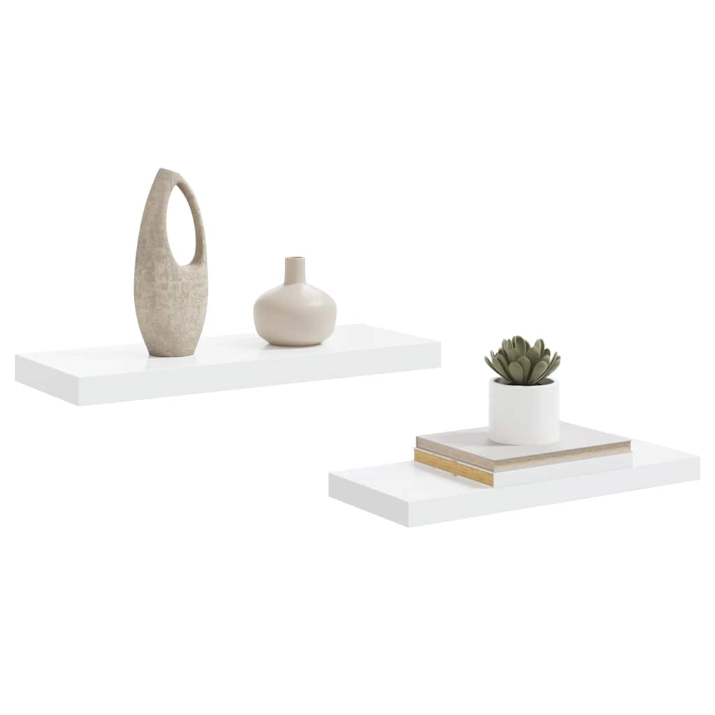 2 db magasfényű fehér MDF lebegő fali polc 60 x 23,5 x 3,8 cm