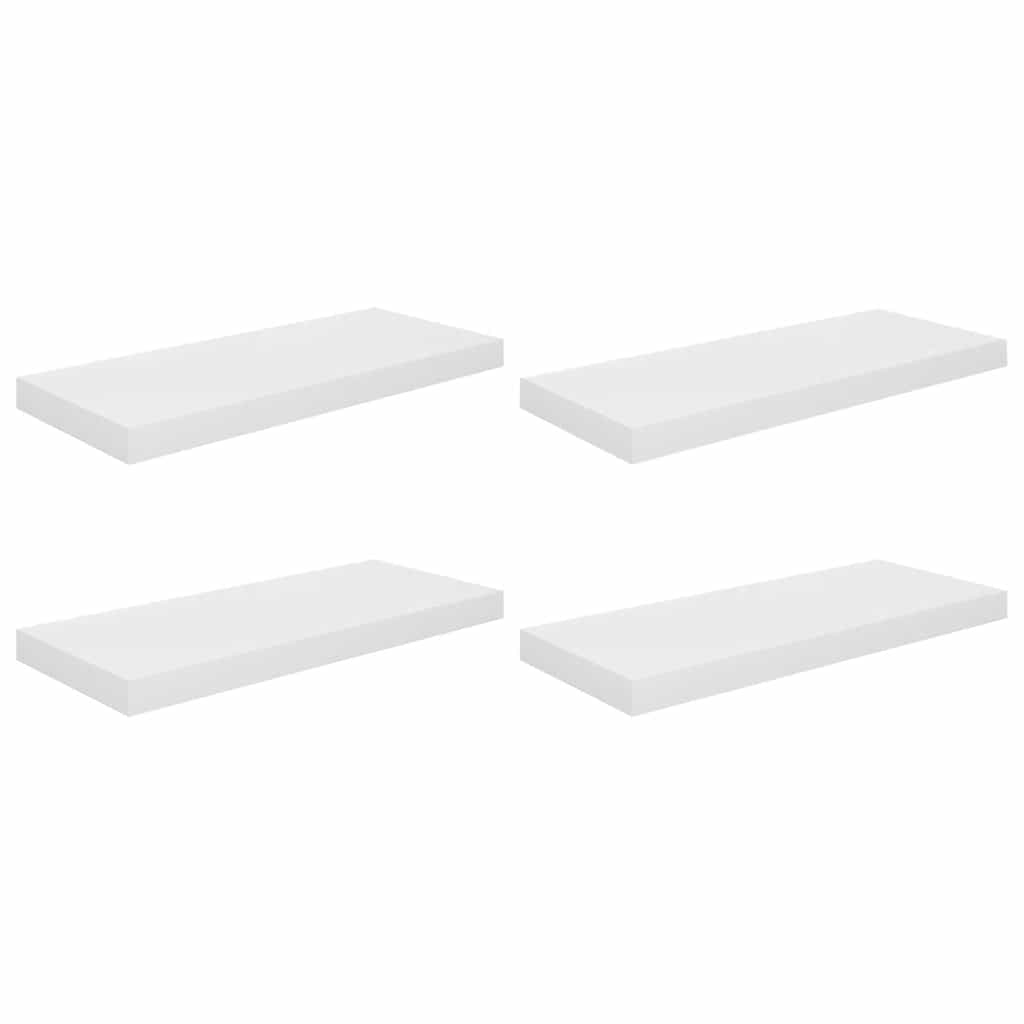4 db magasfényű fehér MDF lebegő fali polc 60 x 23,5 x 3,8 cm