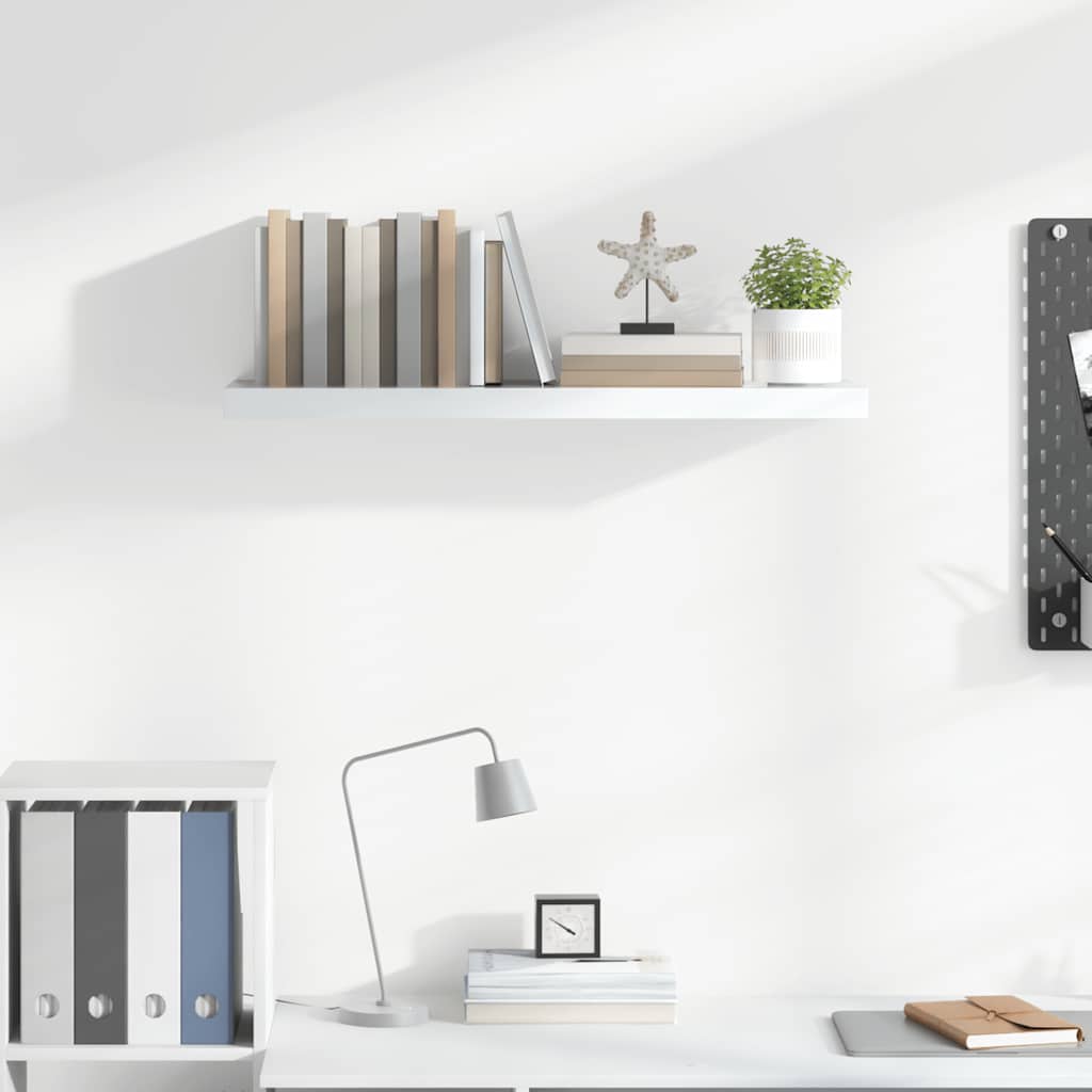 magasfényű fehér MDF lebegő fali polc 80 x 23,5 x 3,8 cm