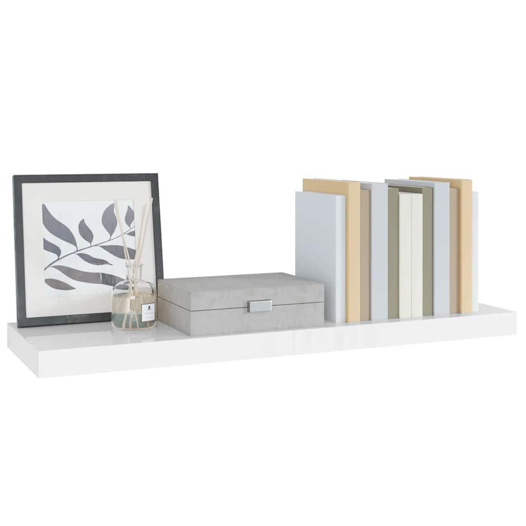 magasfényű fehér MDF lebegő fali polc 80 x 23,5 x 3,8 cm