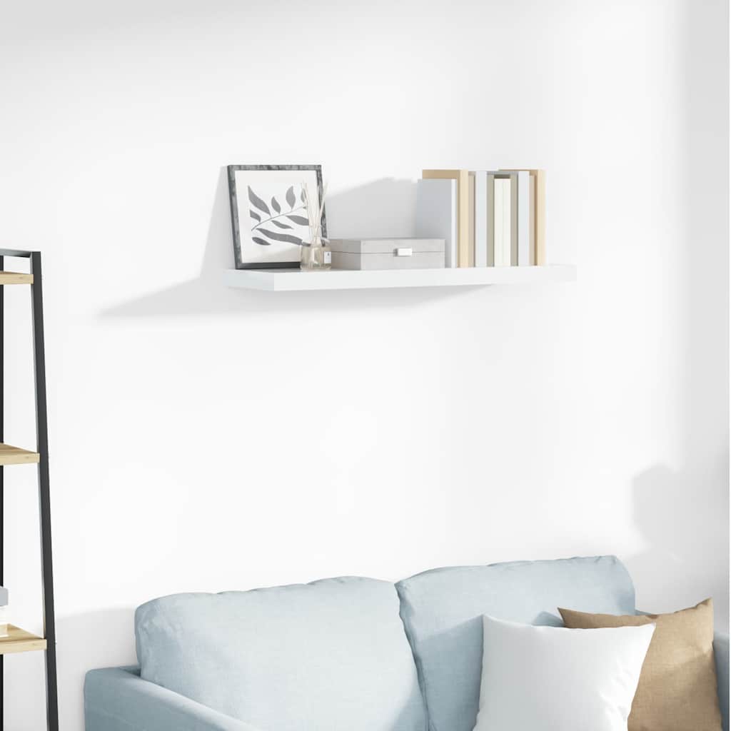 magasfényű fehér MDF lebegő fali polc 80 x 23,5 x 3,8 cm
