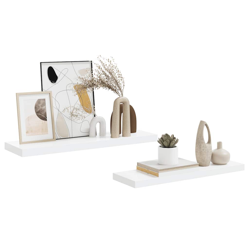 2 db magasfényű fehér MDF lebegő fali polc 80 x 23,5 x 3,8 cm