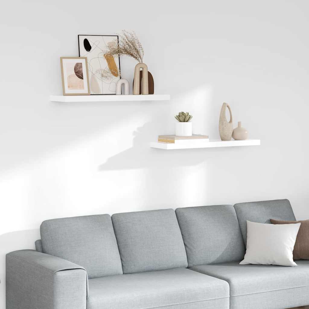 2 db magasfényű fehér MDF lebegő fali polc 80 x 23,5 x 3,8 cm