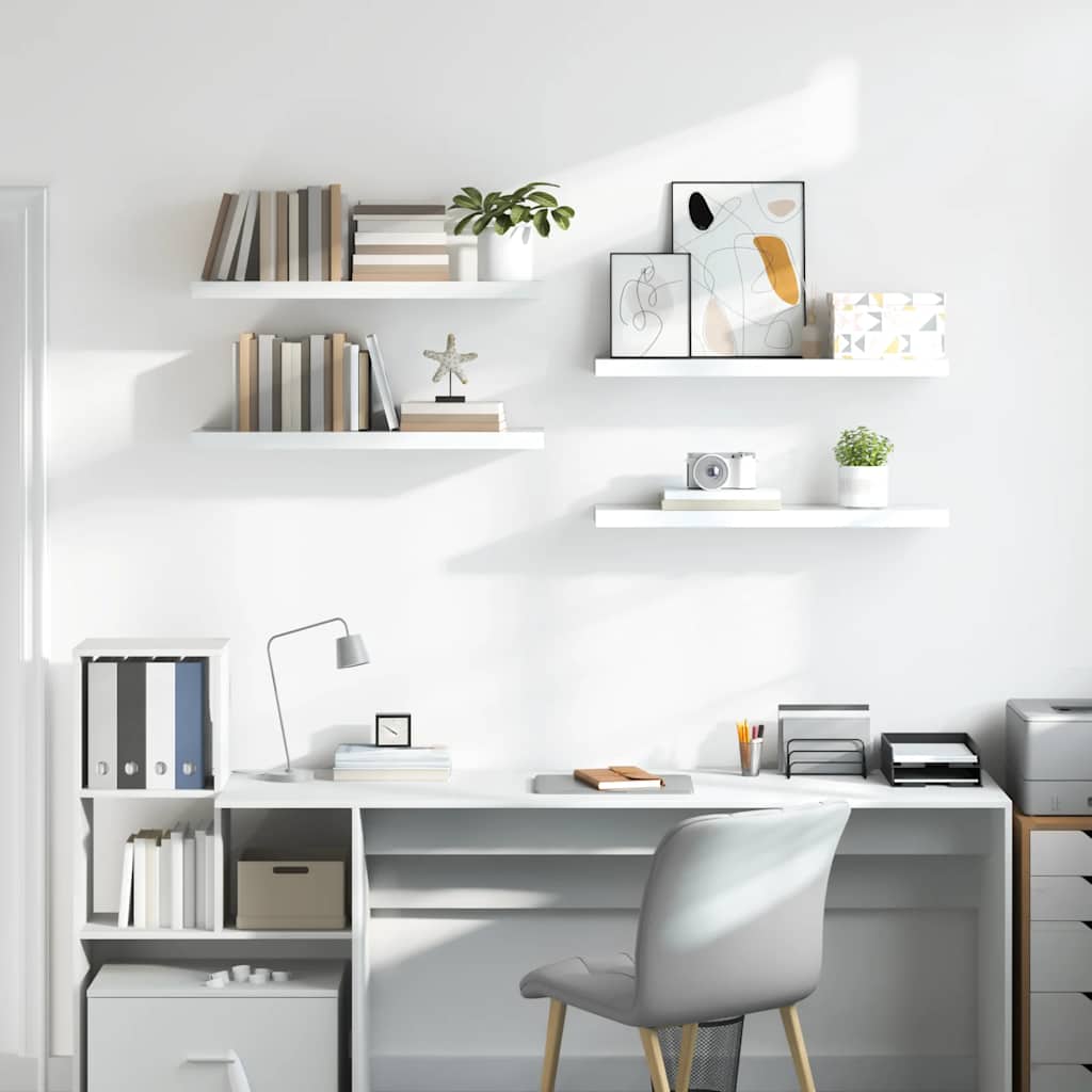 2 db magasfényű fehér MDF lebegő fali polc 80 x 23,5 x 3,8 cm