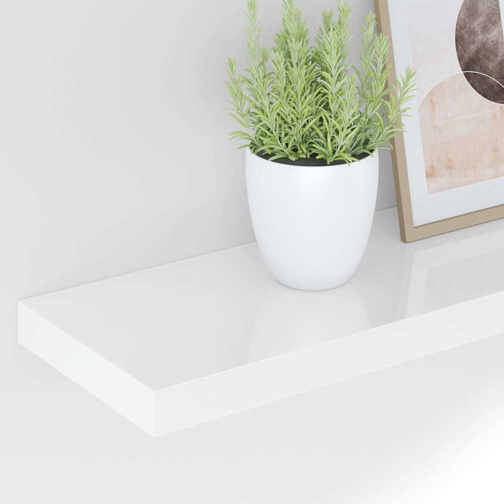 2 db magasfényű fehér MDF lebegő fali polc 80 x 23,5 x 3,8 cm