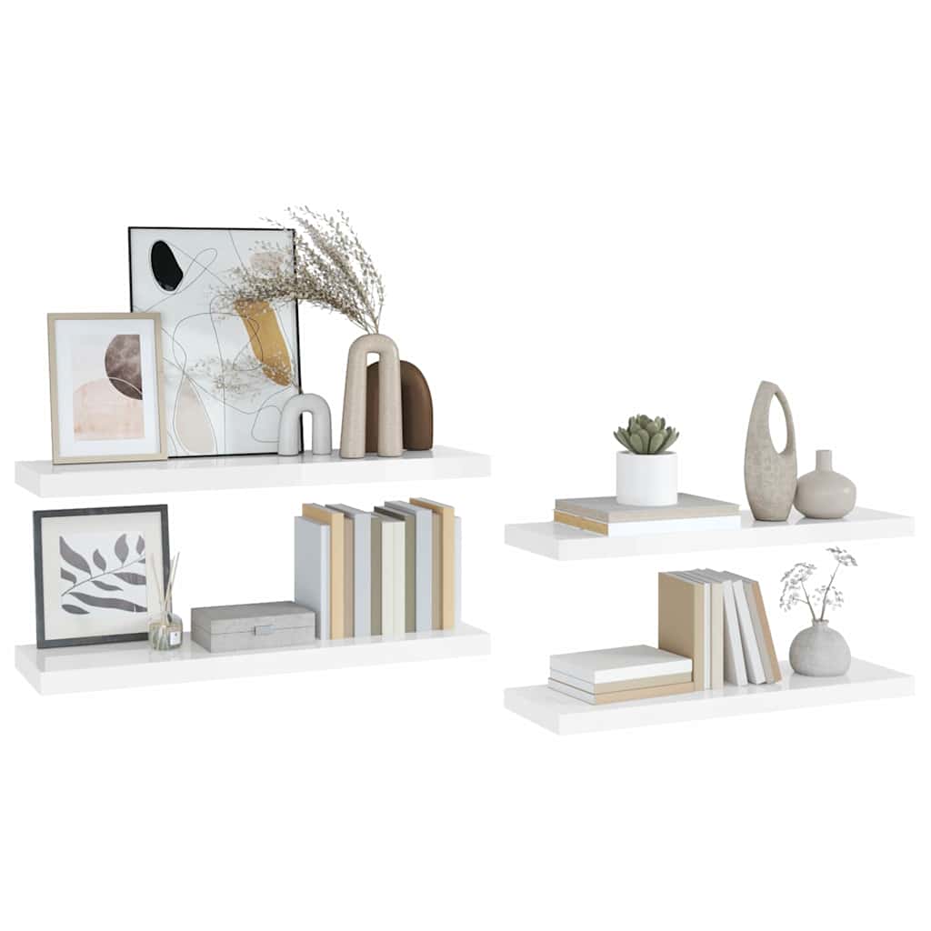 2 db magasfényű fehér MDF lebegő fali polc 80 x 23,5 x 3,8 cm