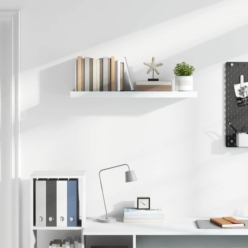 magasfényű fehér MDF lebegő fali polc 90 x 23,5 x 3,8 cm