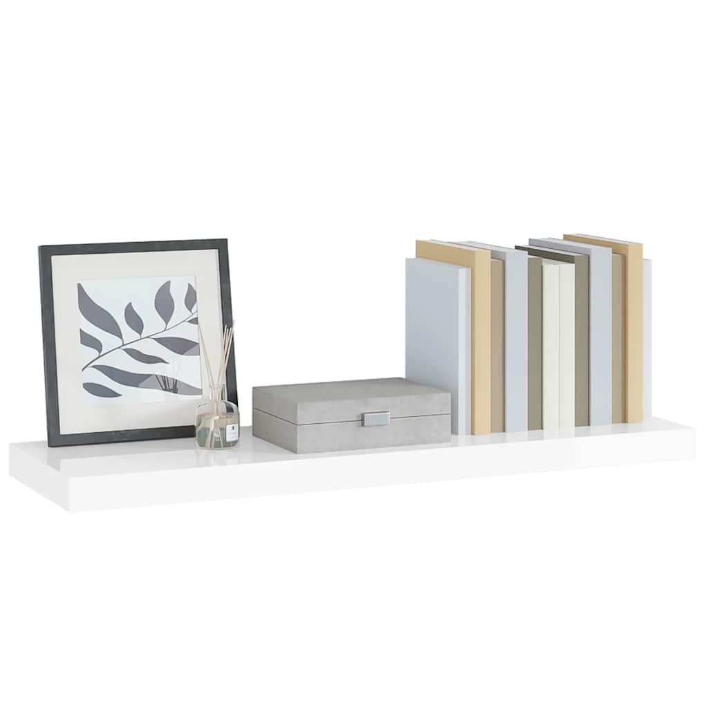 magasfényű fehér MDF lebegő fali polc 90 x 23,5 x 3,8 cm