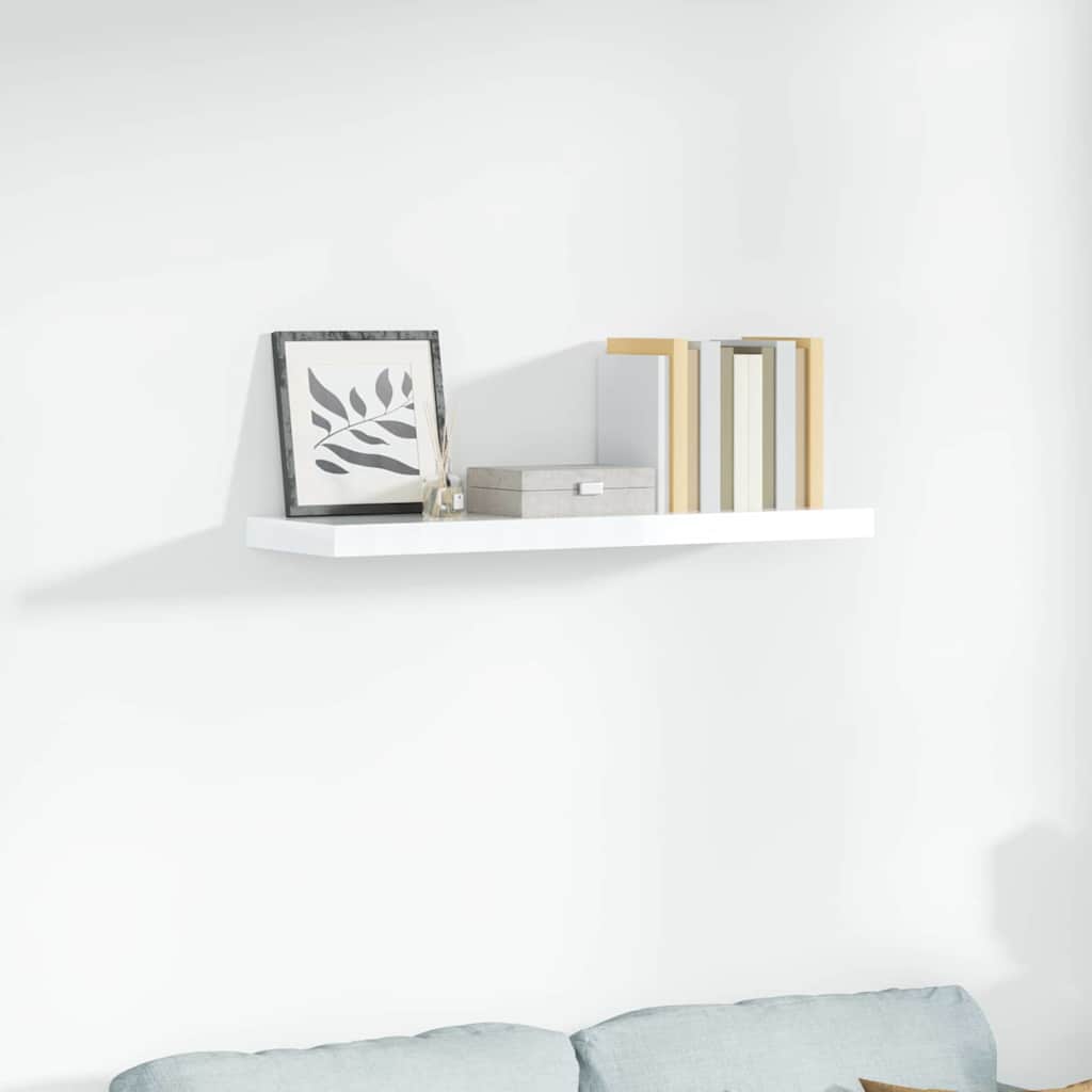 magasfényű fehér MDF lebegő fali polc 90 x 23,5 x 3,8 cm