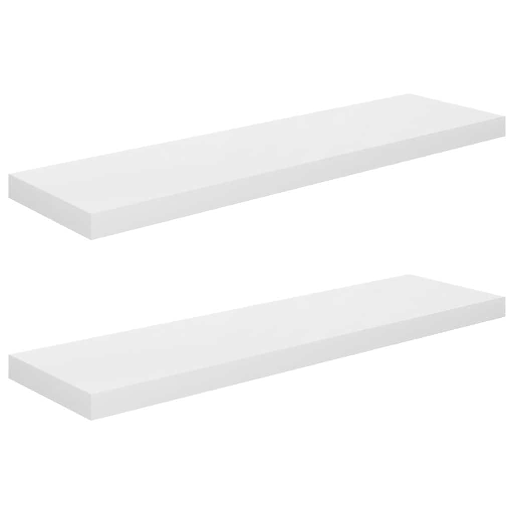2 db magasfényű fehér MDF lebegő fali polc 90 x 23,5 x 3,8 cm