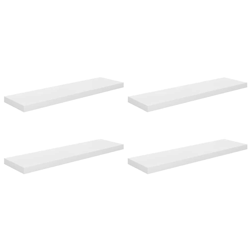 4 db magasfényű fehér MDF lebegő fali polc 90 x 23,5 x 3,8 cm