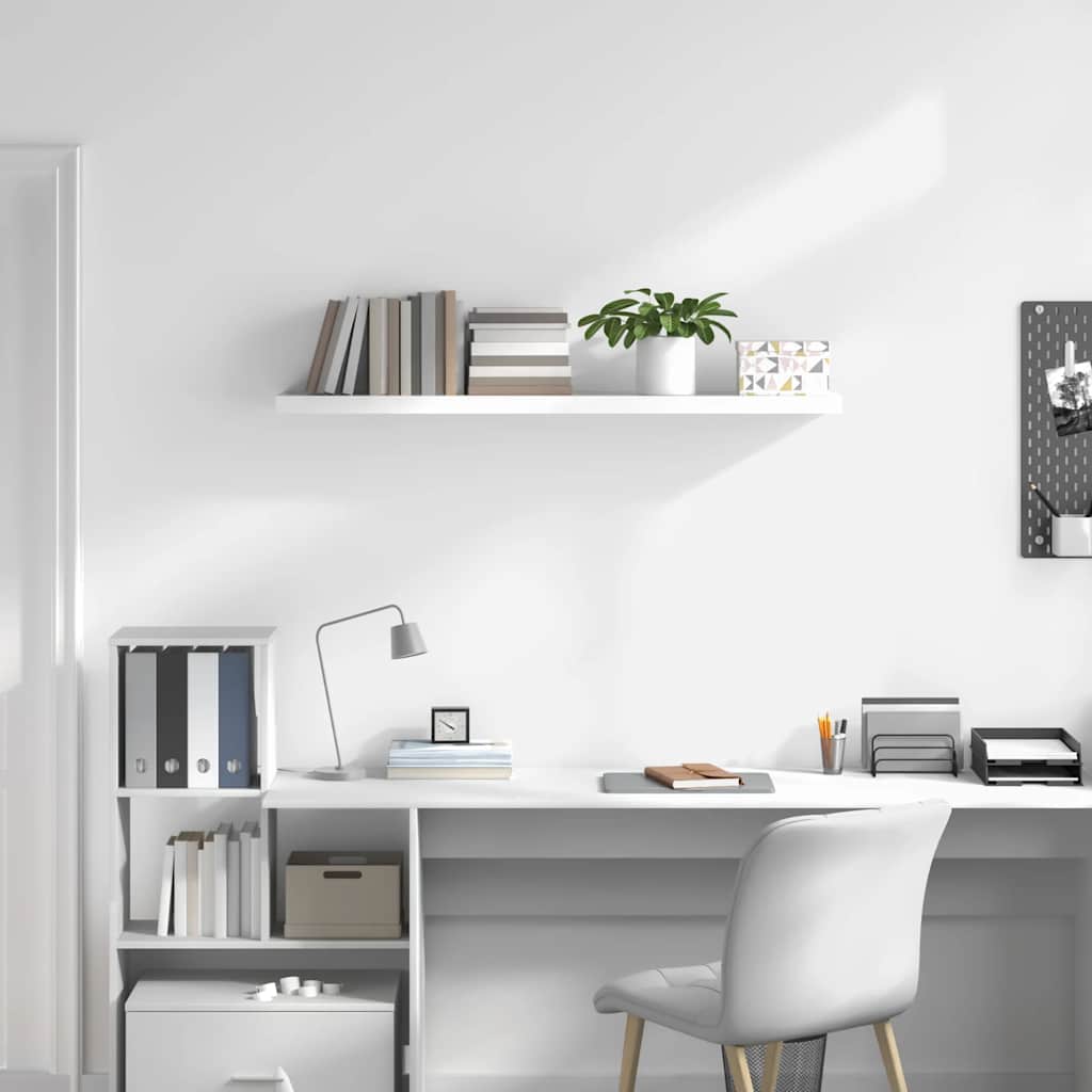 magasfényű fehér MDF lebegő fali polc 120 x 23,5 x 3,8 cm