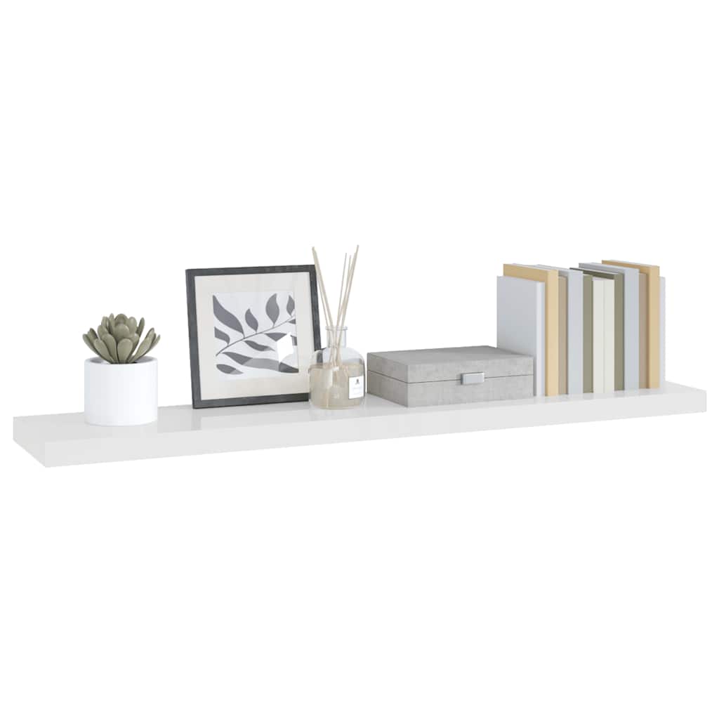 magasfényű fehér MDF lebegő fali polc 120 x 23,5 x 3,8 cm