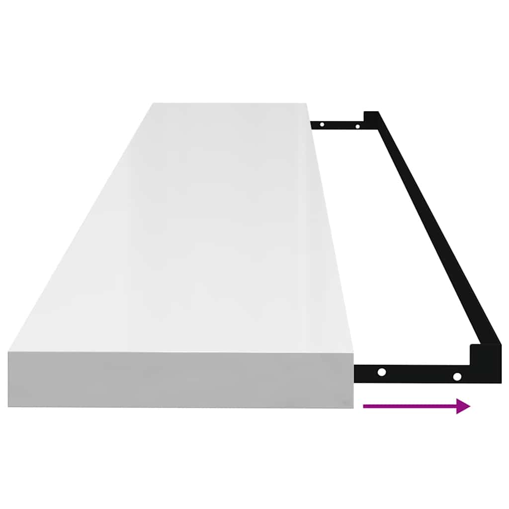 magasfényű fehér MDF lebegő fali polc 120 x 23,5 x 3,8 cm