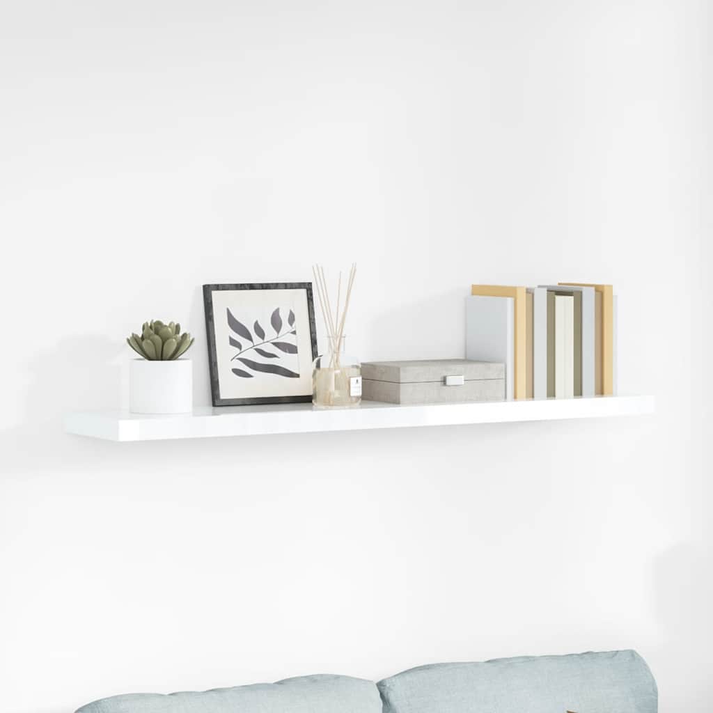 magasfényű fehér MDF lebegő fali polc 120 x 23,5 x 3,8 cm