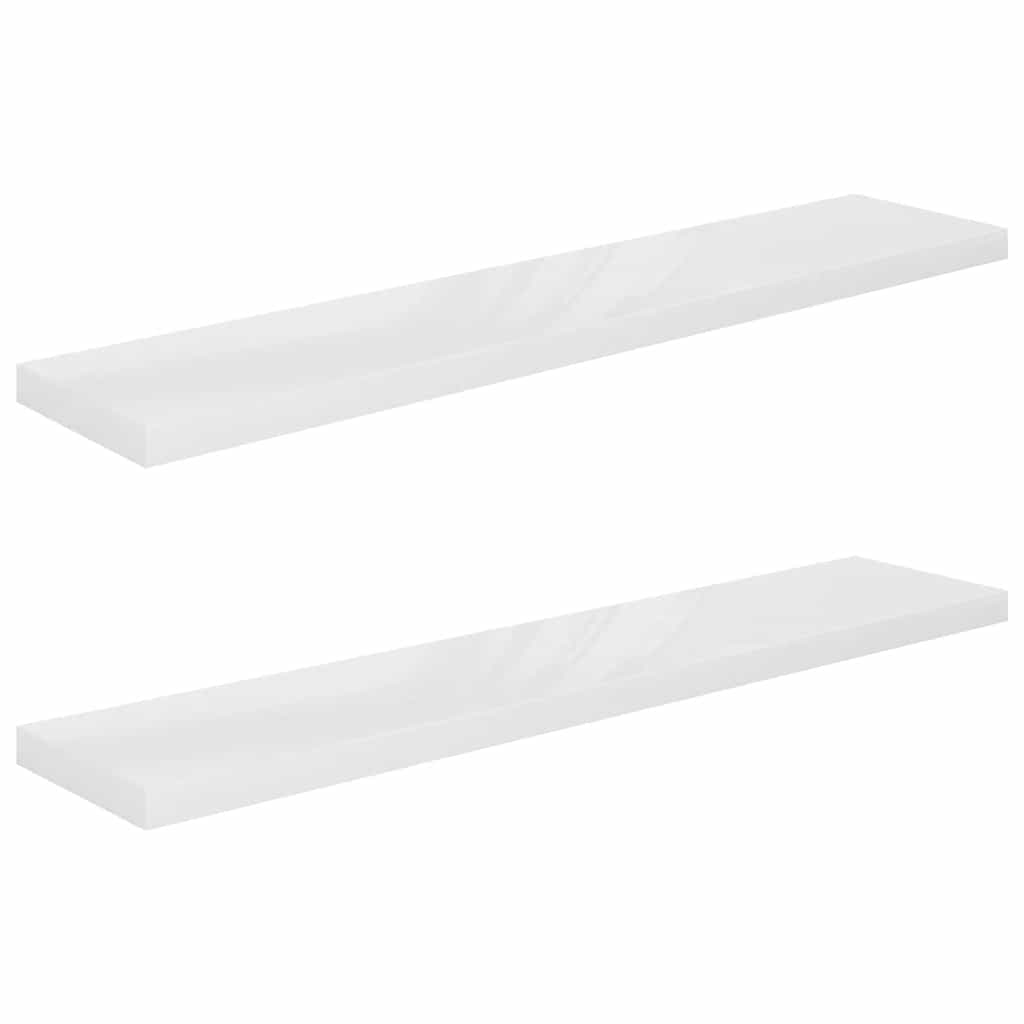 2 db magasfényű fehér MDF lebegő fali polc 120 x 23,5 x 3,8 cm