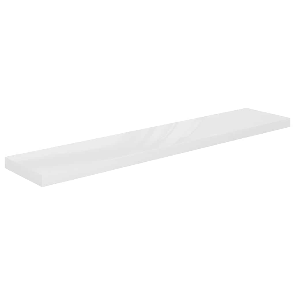 2 db magasfényű fehér MDF lebegő fali polc 120 x 23,5 x 3,8 cm