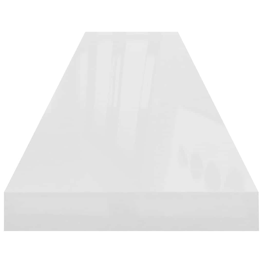 2 db magasfényű fehér MDF lebegő fali polc 120 x 23,5 x 3,8 cm