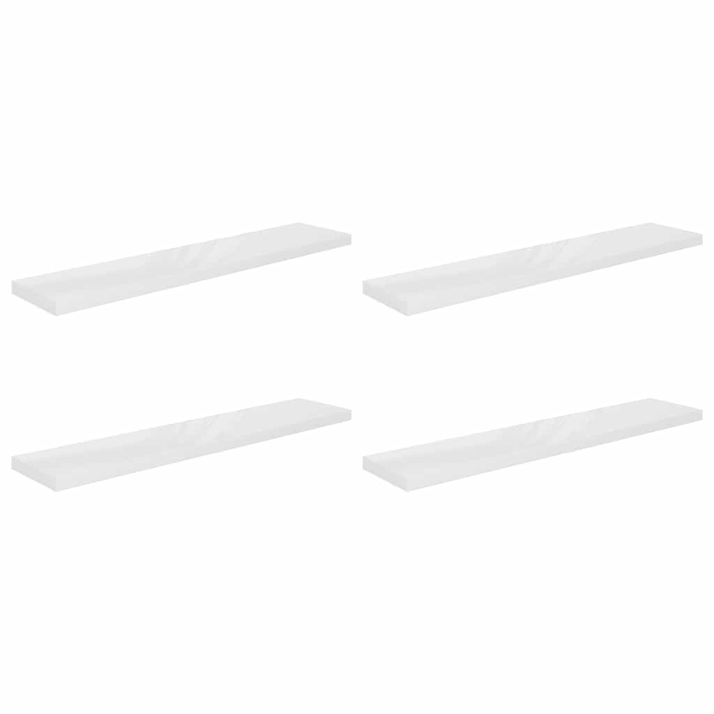4 db magasfényű fehér MDF lebegő fali polc 120 x 23,5 x 3,8 cm