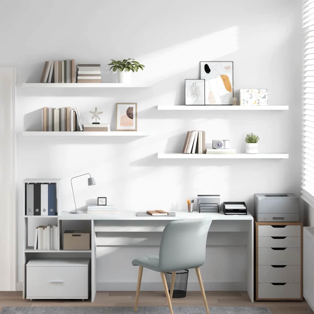 4 db magasfényű fehér MDF lebegő fali polc 120 x 23,5 x 3,8 cm