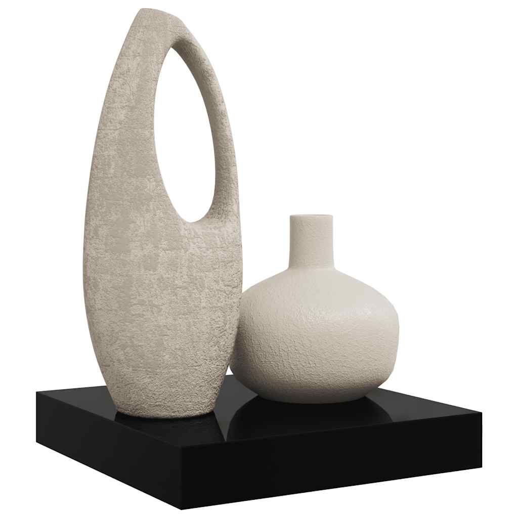 magasfényű fekete MDF lebegő fali polc 23 x 23,5 x 3,8 cm