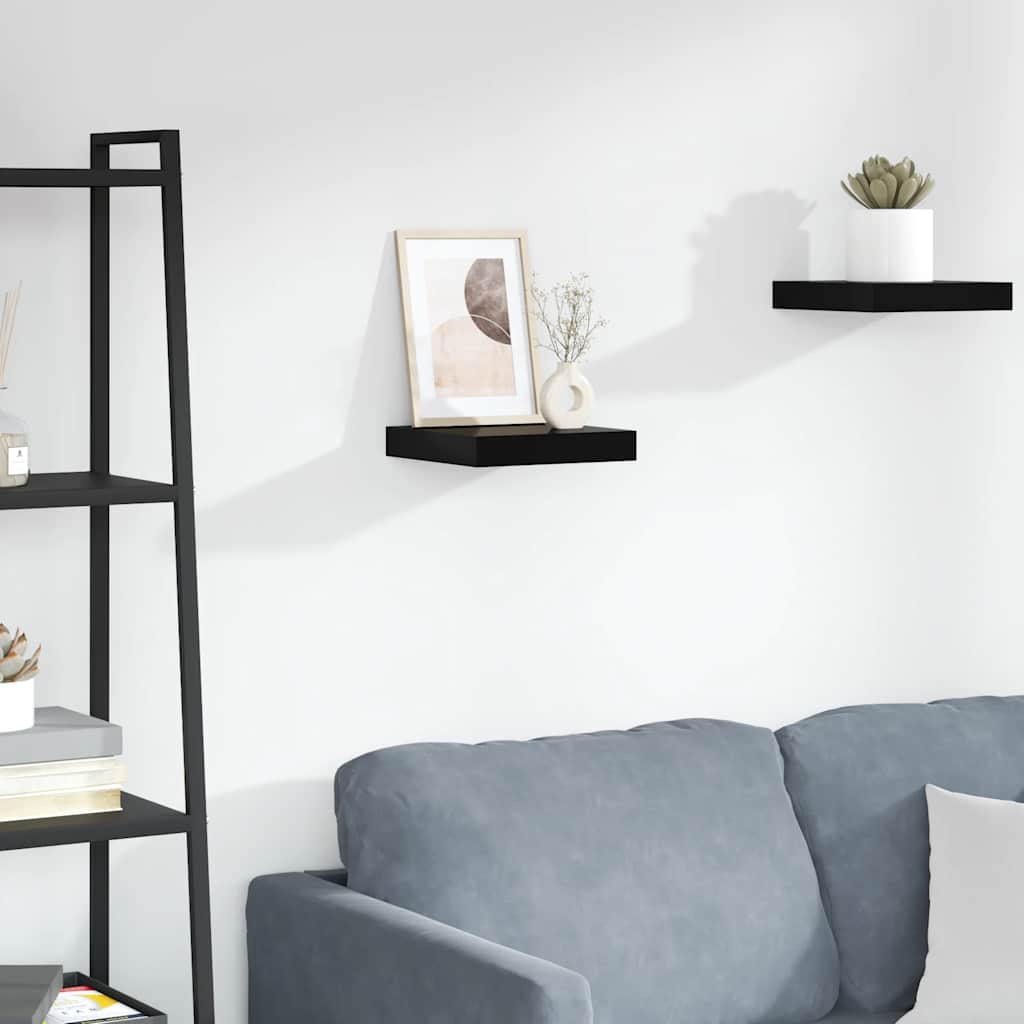 magasfényű fekete MDF lebegő fali polc 23 x 23,5 x 3,8 cm