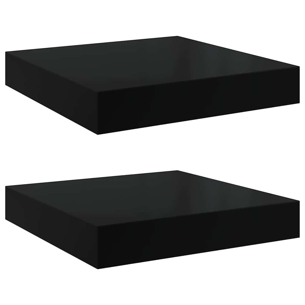 2 db magasfényű fekete MDF lebegő fali polc 23 x 23,5 x 3,8 cm