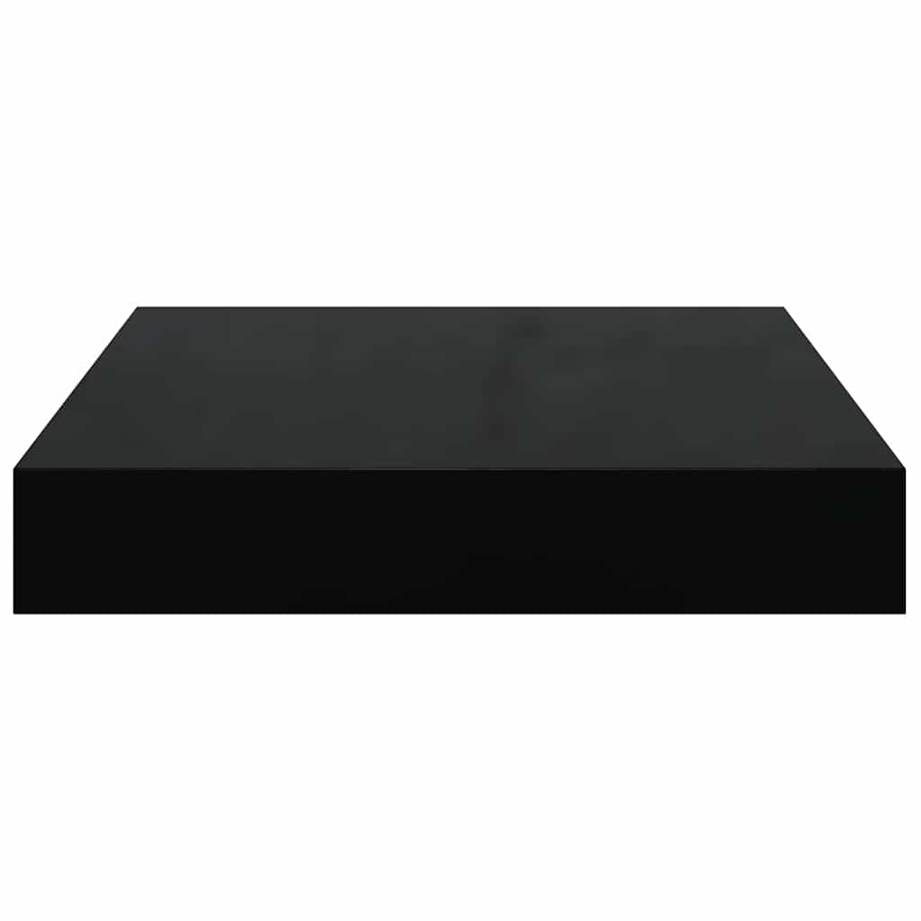 2 db magasfényű fekete MDF lebegő fali polc 23 x 23,5 x 3,8 cm