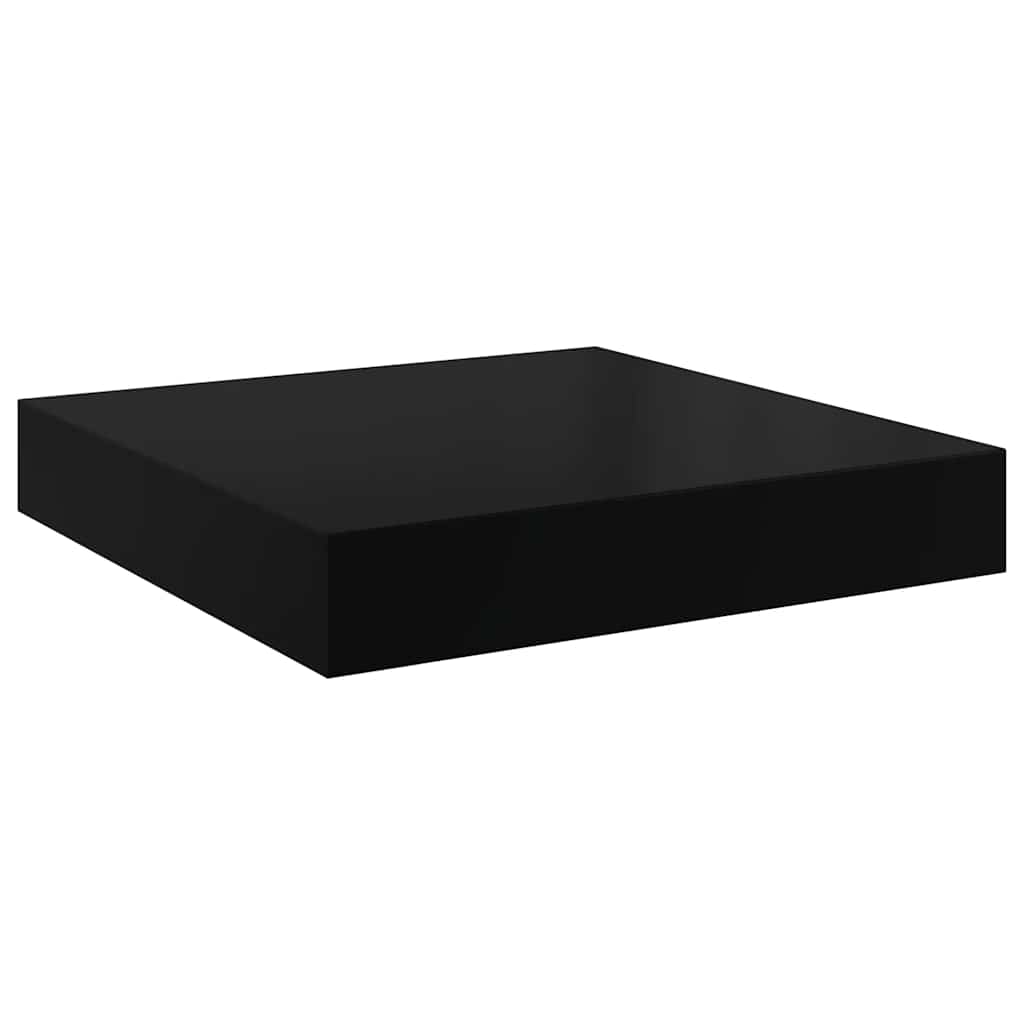 2 db magasfényű fekete MDF lebegő fali polc 23 x 23,5 x 3,8 cm