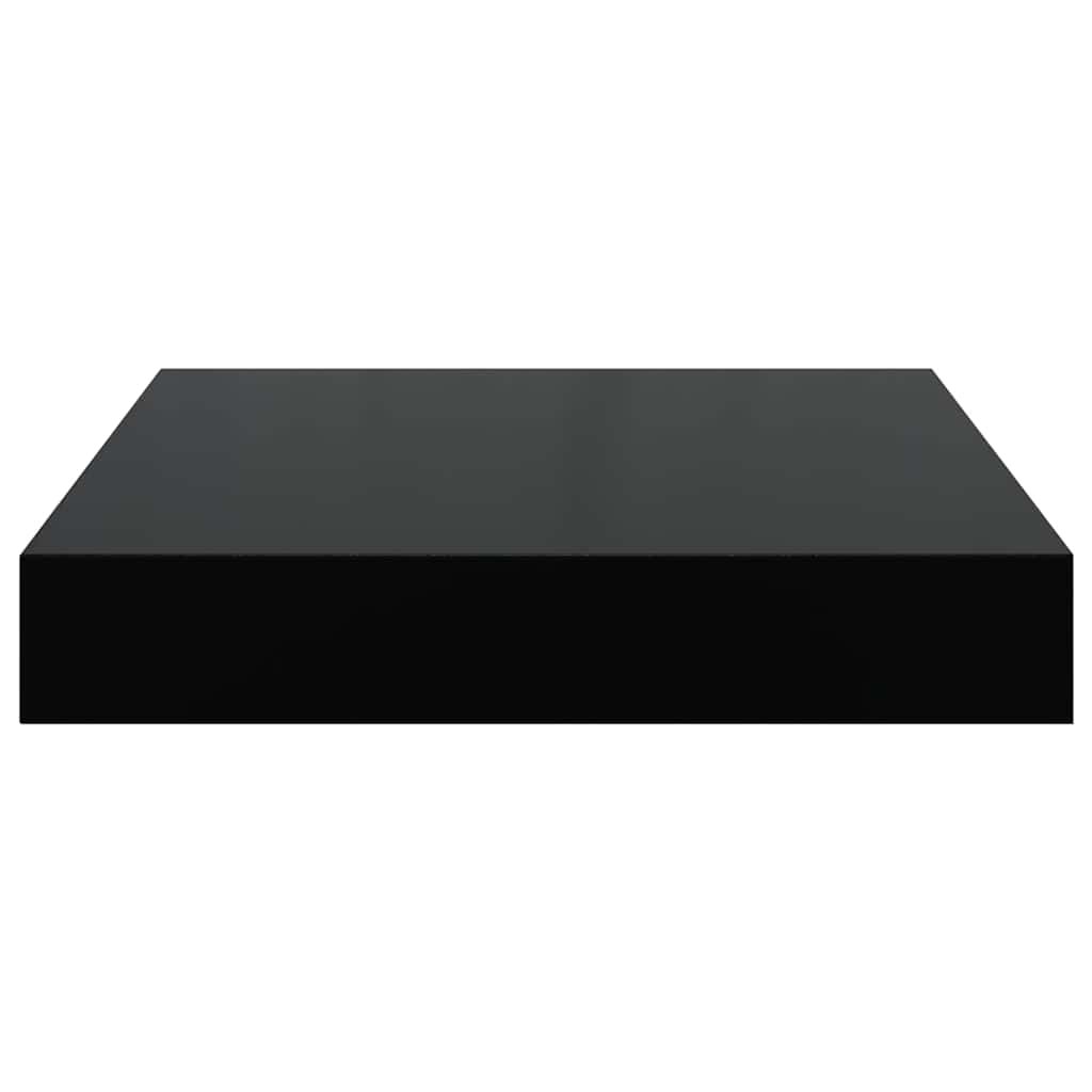 2 db magasfényű fekete MDF lebegő fali polc 23 x 23,5 x 3,8 cm