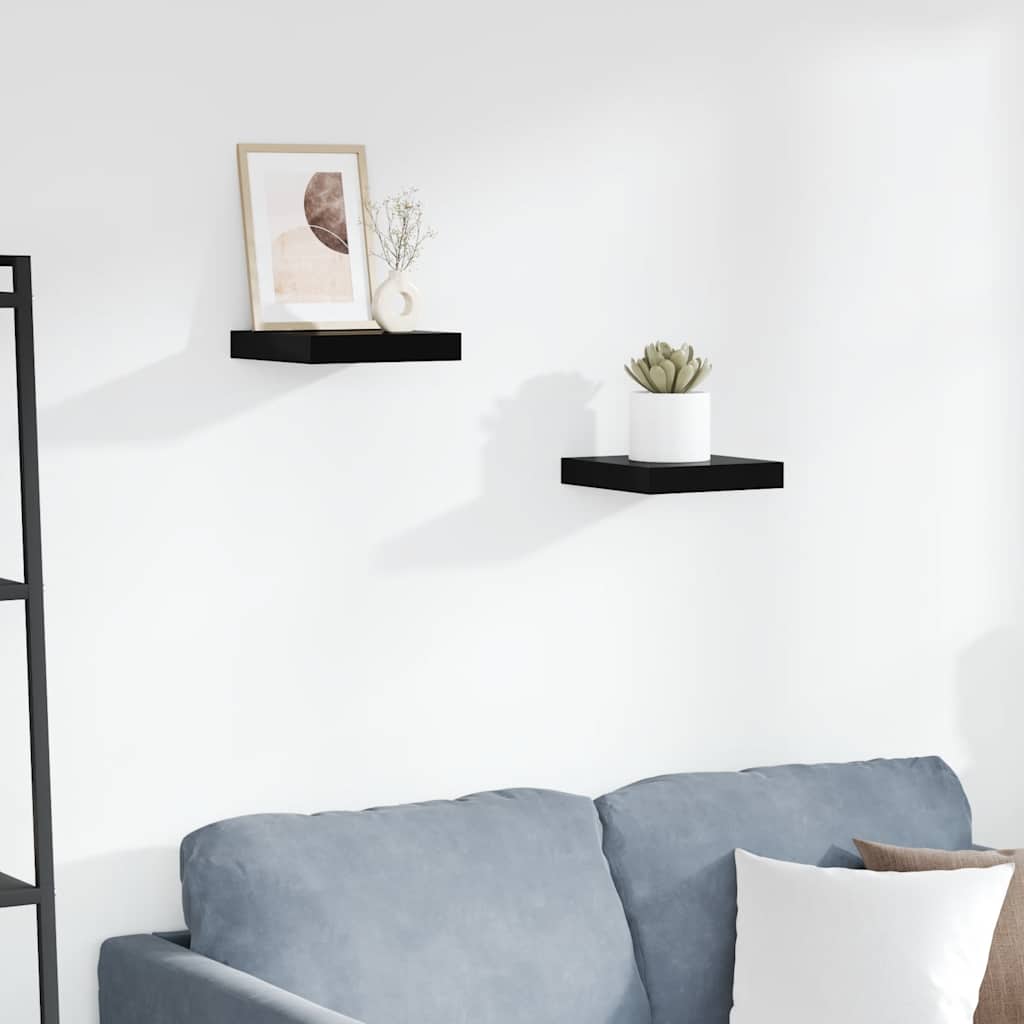 2 db magasfényű fekete MDF lebegő fali polc 23 x 23,5 x 3,8 cm