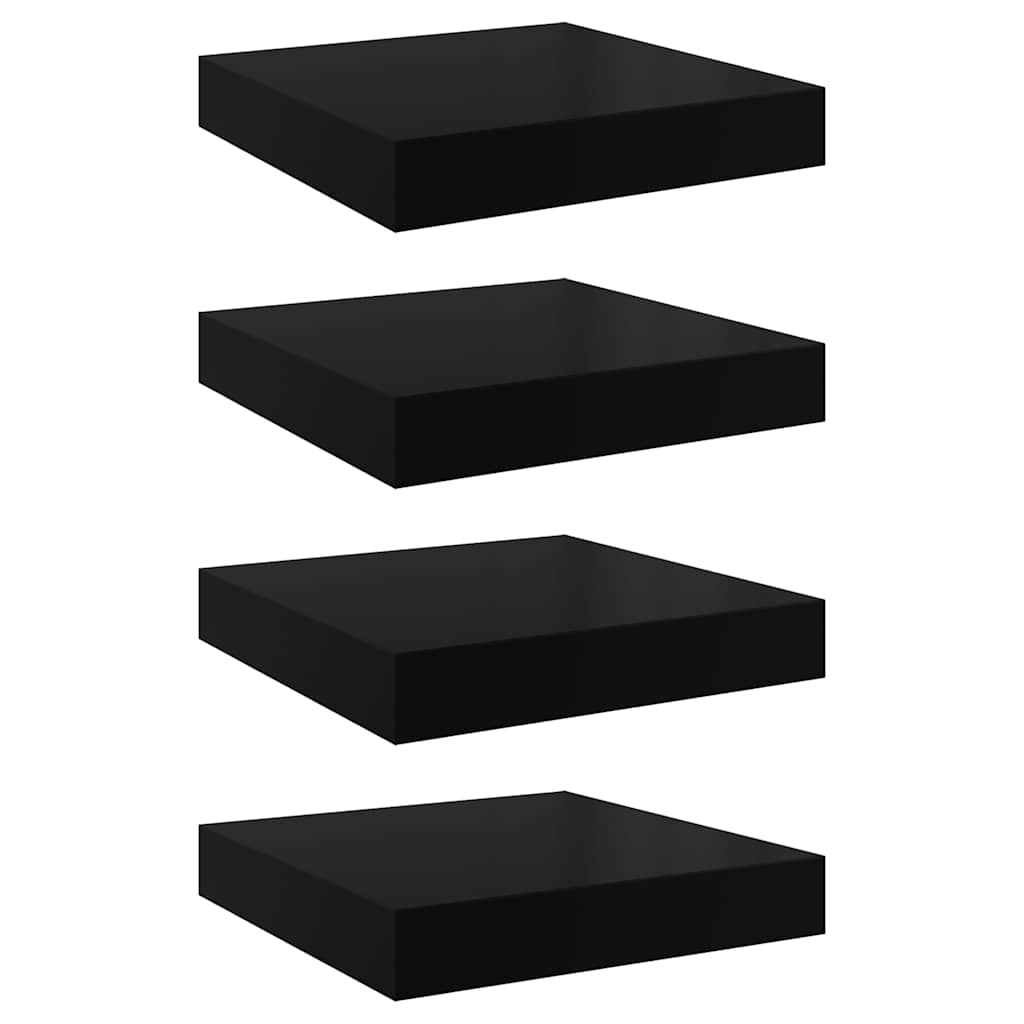 4 db magasfényű fekete MDF lebegő fali polc 23 x 23,5 x 3,8 cm