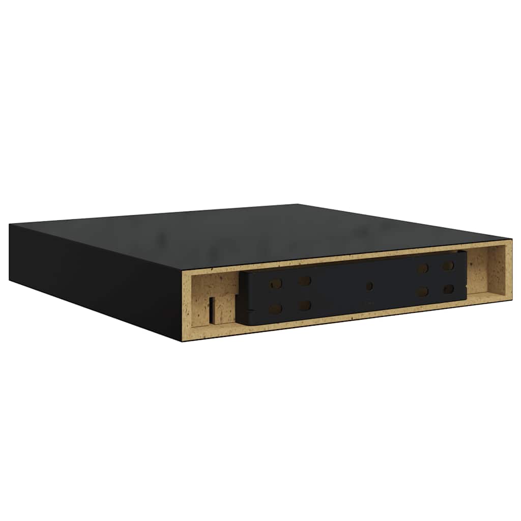 4 db magasfényű fekete MDF lebegő fali polc 23 x 23,5 x 3,8 cm