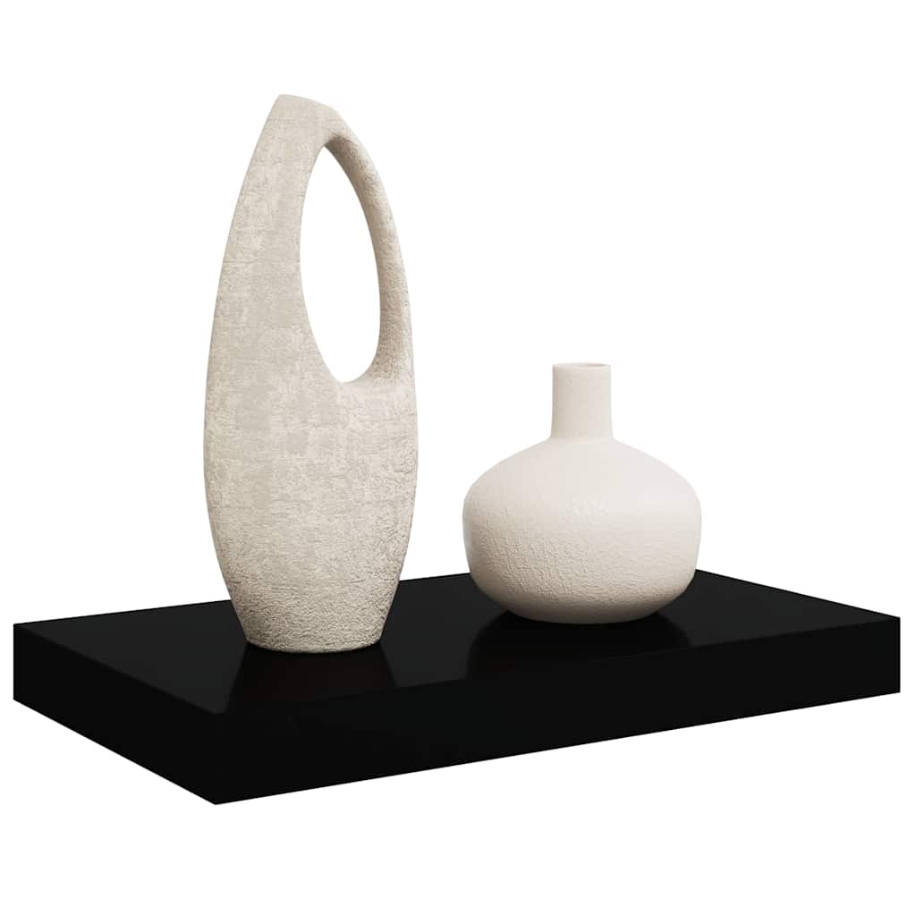 magasfényű fekete MDF lebegő fali polc 40 x 23,5 x 3,8 cm