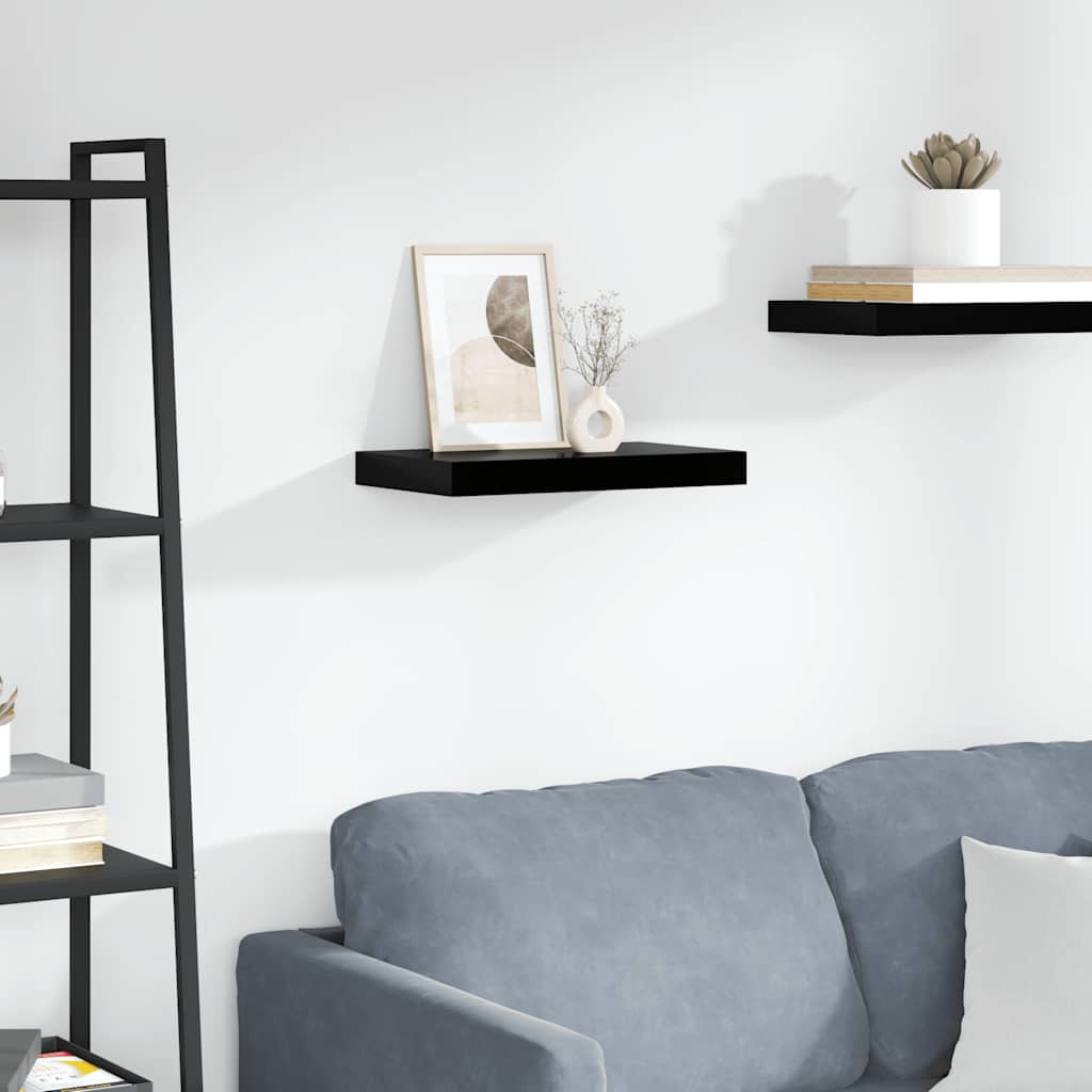 magasfényű fekete MDF lebegő fali polc 40 x 23,5 x 3,8 cm