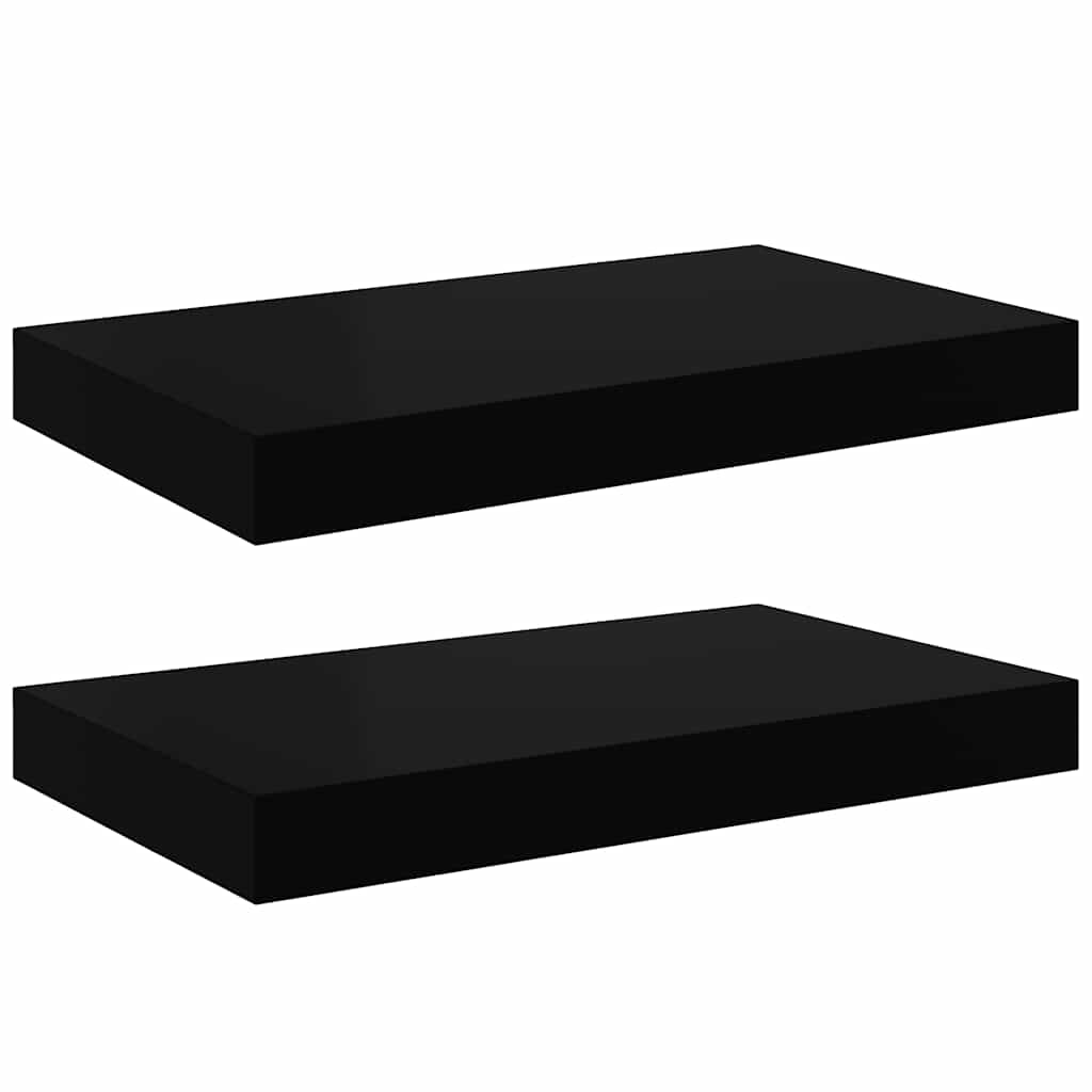 2 db magasfényű fekete MDF lebegő fali polc 40 x 23,5 x 3,8 cm