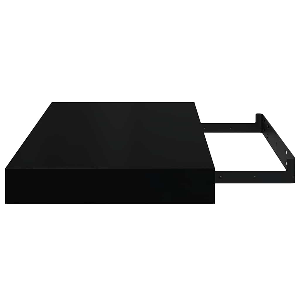 2 db magasfényű fekete MDF lebegő fali polc 40 x 23,5 x 3,8 cm
