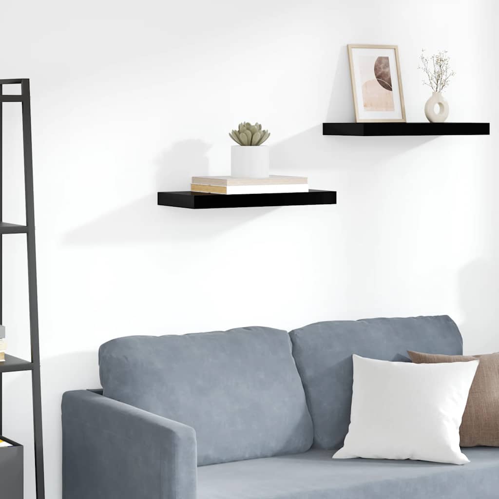 magasfényű fekete MDF lebegő fali polc 50 x 23,5 x 3,8 cm