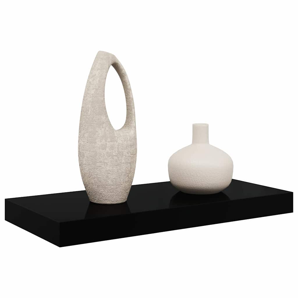magasfényű fekete MDF lebegő fali polc 50 x 23,5 x 3,8 cm