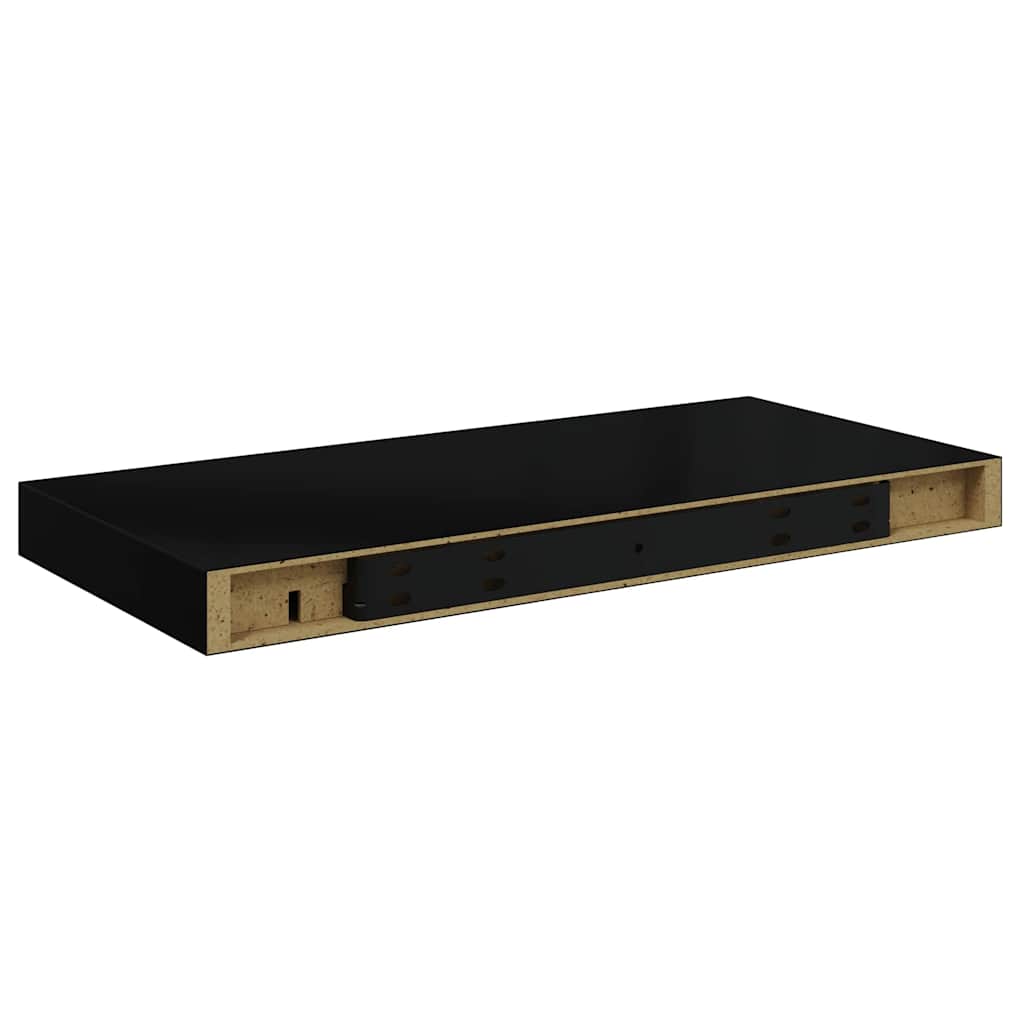 magasfényű fekete MDF lebegő fali polc 50 x 23,5 x 3,8 cm