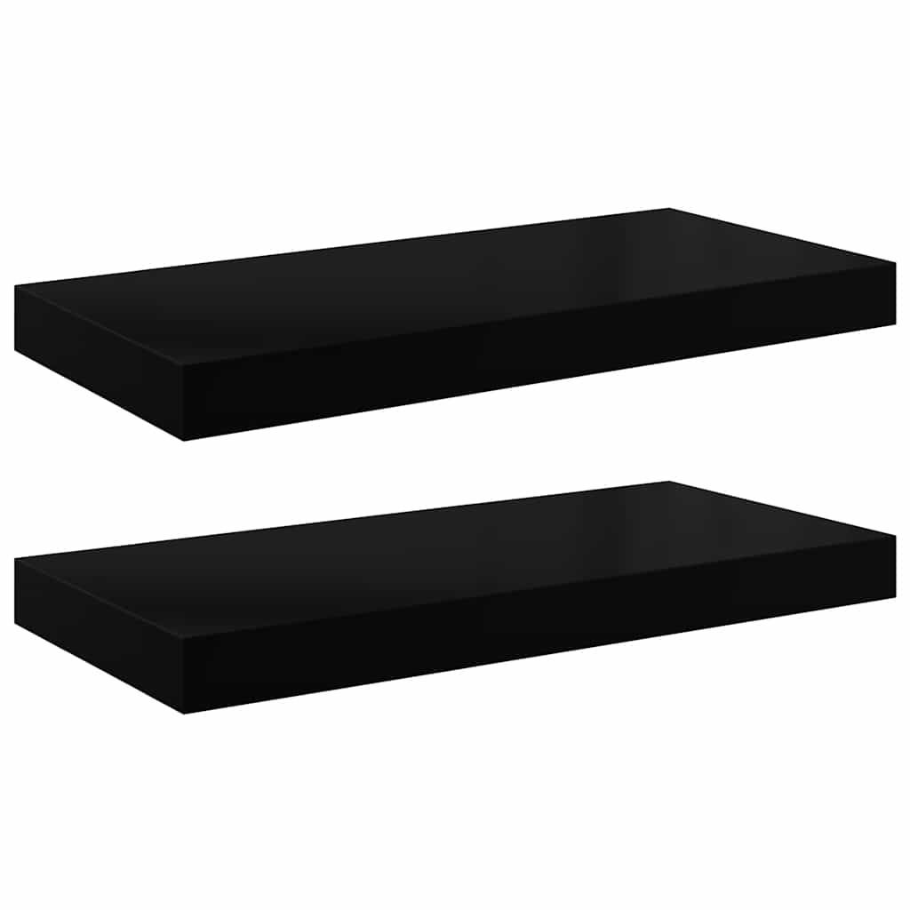 2 db magasfényű fekete MDF lebegő fali polc 50 x 23 x 3,8 cm