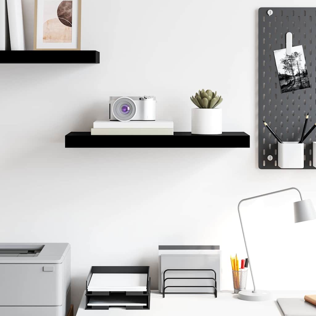 magasfényű fekete MDF lebegő fali polc 60 x 23,5 x 3,8 cm