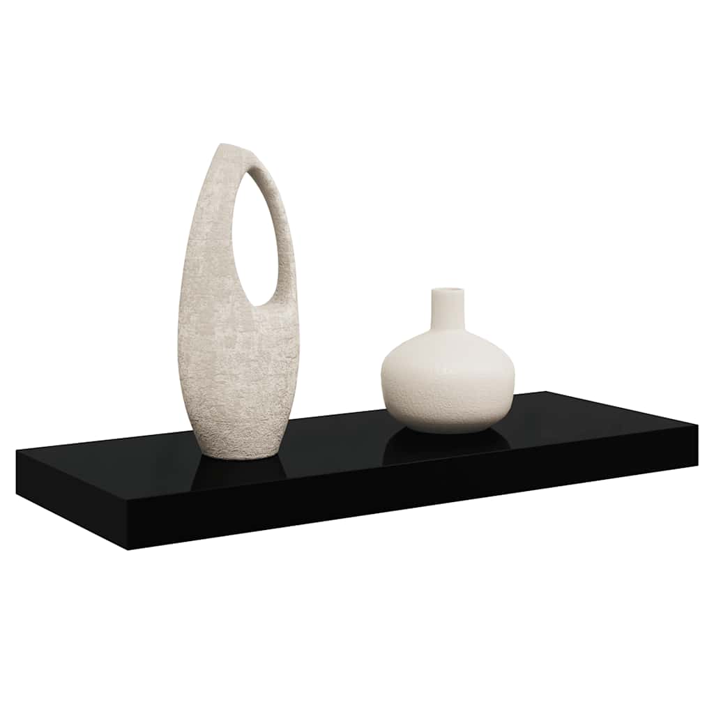 magasfényű fekete MDF lebegő fali polc 60 x 23,5 x 3,8 cm